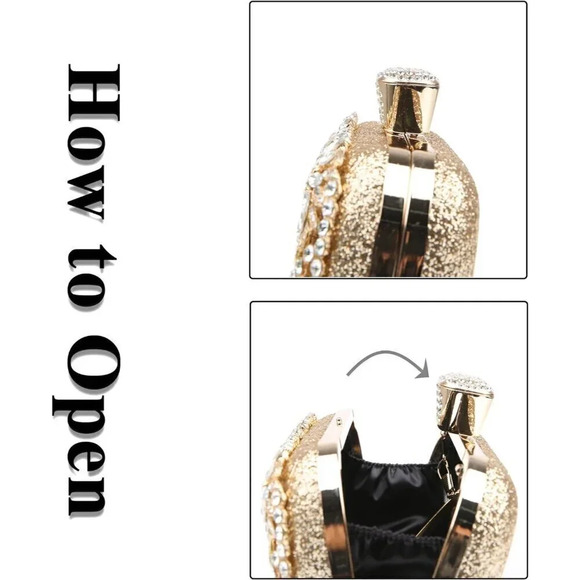 Womens Sparkly Rhinestone Sequin  Glitter Clutch Evening Handbag Shoulder Bags - Picture 7 of 8